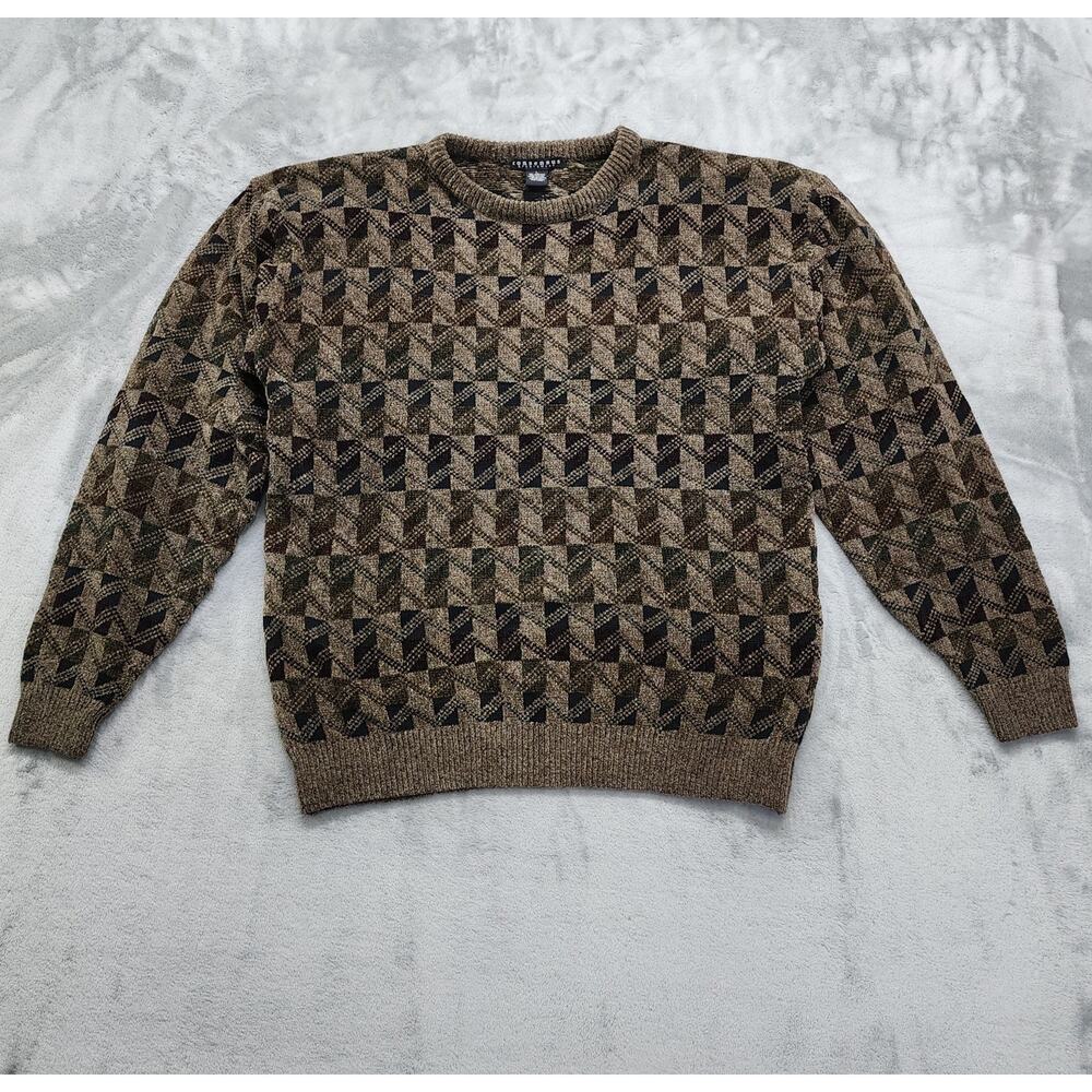 Vintage Consensus Sportswear Sweater Mens L Brown Multicolor Geometric Crew Neck